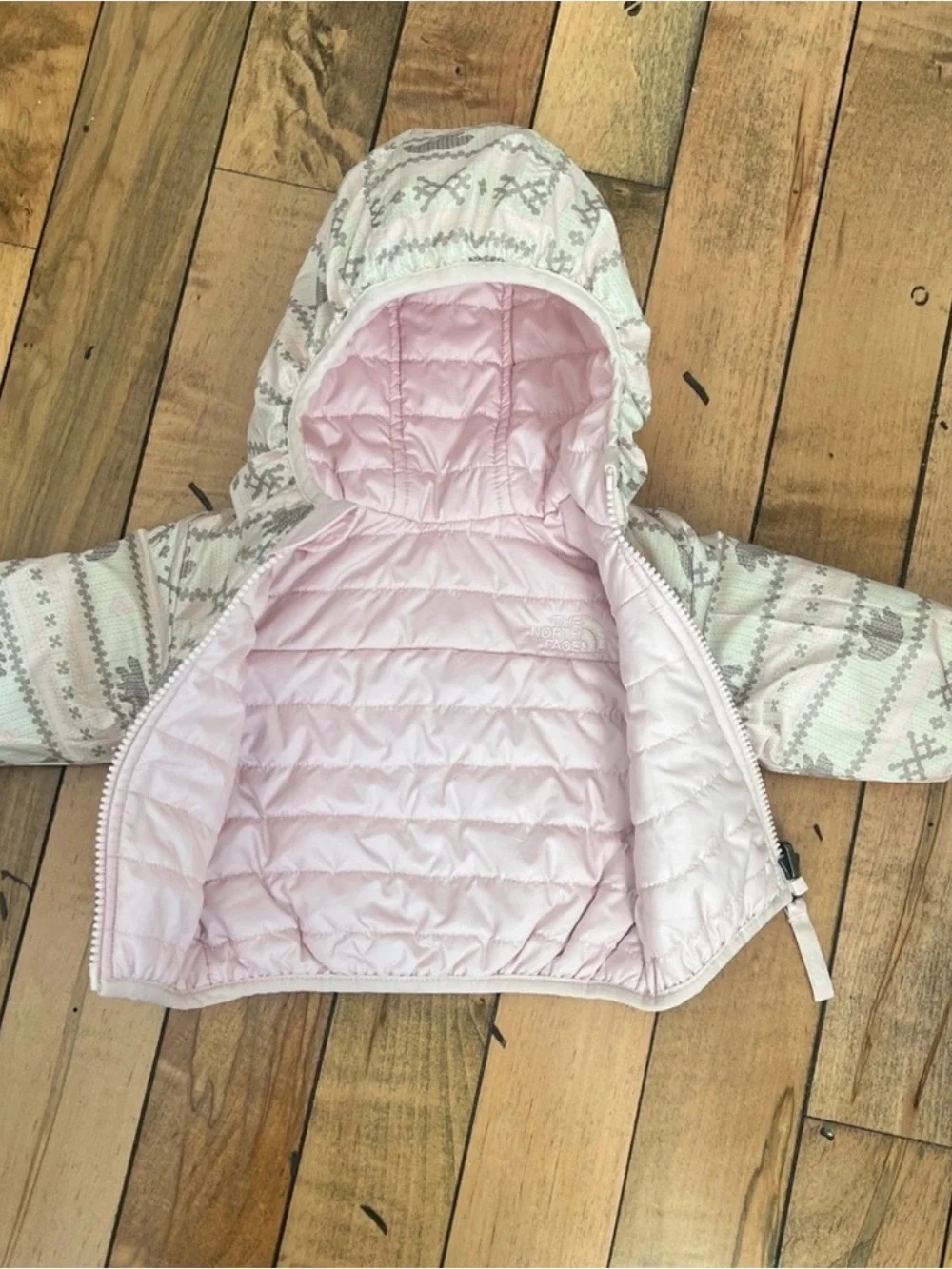 The North Face Pink Reversible Perrito hooded jacket 0-3 months
